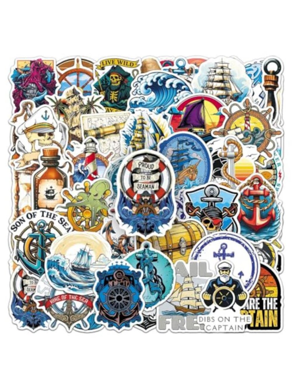 50Pcs Pirates Stickers Age of sail Theme Waterproof Vinyl Decals